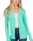 Zenana Snap Button Cardigan with Ribbed Detail - Online Only