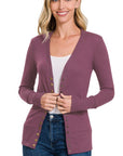 Zenana Snap Button Cardigan with Ribbed Detail