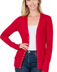 Zenana Snap Button Cardigan with Ribbed Detail - Online Only