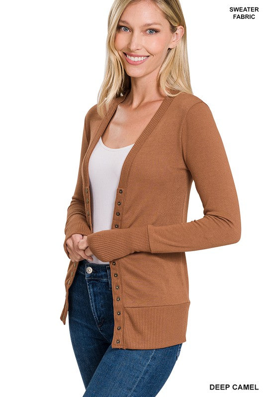 Zenana Snap Button Cardigan with Ribbed Detail