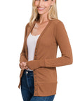 Zenana Snap Button Cardigan with Ribbed Detail - Online Only