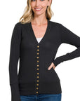 Zenana Snap Button Cardigan with Ribbed Detail