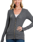 Zenana Snap Button Cardigan with Ribbed Detail - Online Only