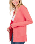 Zenana Snap Button Cardigan with Ribbed Detail - Online Only