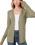 Zenana Snap Button Cardigan with Ribbed Detail