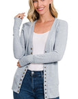 Zenana Snap Button Cardigan with Ribbed Detail - Online Only