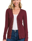 Zenana Snap Button Cardigan with Ribbed Detail - Online Only