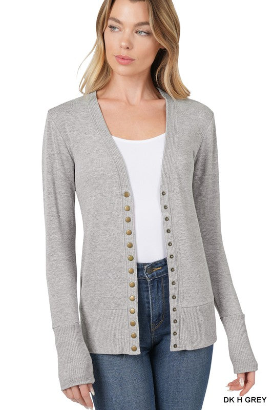 Zenana Snap Button Cardigan with Ribbed Detail - Online Only