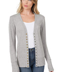 Zenana Snap Button Cardigan with Ribbed Detail - Online Only