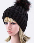 Mix Color Genuine Fur Pom Pom Beanie