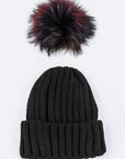 Mix Color Genuine Fur Pom Pom Beanie