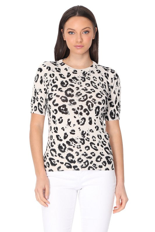 Leopard Print Casual Knit Pullover Sweater - Online Only