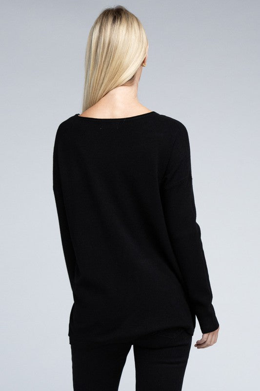 Zenana Viscose Front Pockets Sweater