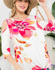 e Luna Allover Floral Cold Shoulder Top