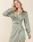 Lilou Satin Collared Wrap Mini Dress