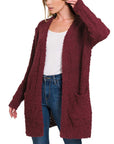 Zenana Long Sleeve Popcorn Sweater Cardigan with Pockets - Online Only