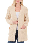 Zenana Long Sleeve Popcorn Sweater Cardigan Light Grey - Online Only