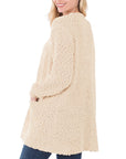 Zenana Long Sleeve Popcorn Sweater Cardigan Light Grey - Online Only