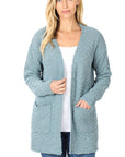 Zenana Long Sleeve Popcorn Sweater Cardigan Light Grey - Online Only