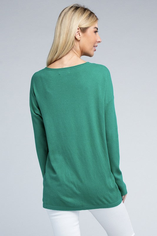 Zenana Viscose Front Pockets Sweater