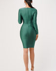 La Scala Long Sleeve Shiny Tricot Overlap Midi Dress