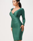 La Scala Long Sleeve Shiny Tricot Overlap Midi Dress