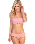 Solid Ribbed Pink Ruffled Bikini Set