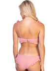 Solid Ribbed Pink Ruffled Bikini Set