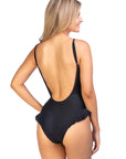 Solid One Piece Swimsuit with Ruffle Detail