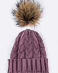 Raccoon Fur PomPom Cable Knit Beanie