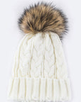 Raccoon Fur PomPom Cable Knit Beanie