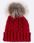 Raccoon Fur PomPom Cable Knit Beanie