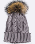 Raccoon Fur PomPom Cable Knit Beanie