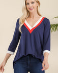 Celeste Full Size Celeste Full Size V-Neck Contrast T-Shirt