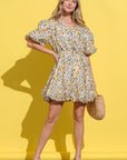 And The Why Full Size Floral Surplice Puff Sleeve Dress