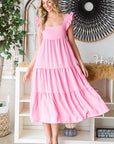 Reborn J Ruffled Sleeveless Tiered Midi Dress