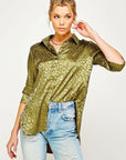 Satin Leopard Print Button Down Top