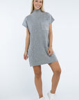 ZENANA Mock Neck Short Sleeve Sweater Dress with Pocket