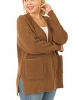 Zenana Plus Low Gauge Waffle Open Cardigan Sweater