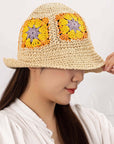 Packable  Crochet Granny Square Bucket Hat in Light Pink