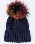 Mix Color Raccoon Fur Pom Pom Beanie