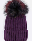 Mix Color Raccoon Fur Pom Pom Beanie