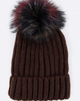 Mix Color Raccoon Fur Pom Pom Beanie