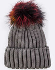 Mix Color Raccoon Fur Pom Pom Beanie