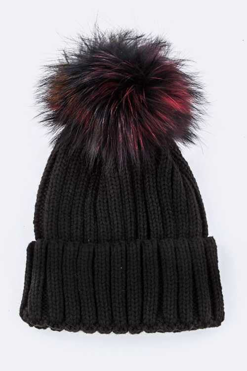 Mix Color EMMEZ Large Fur Pom Beanie