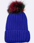 Mix Color Raccoon Fur Pom Pom Beanie