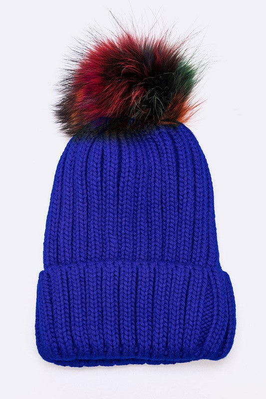 Mix Color EMMEZ Large Fur Pom Beanie