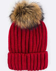 Raccoon Fur Pom Pom Beanie