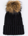 Raccoon Fur Pom Pom Beanie