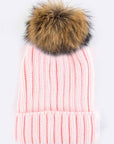 Raccoon Fur Pom Pom Beanie